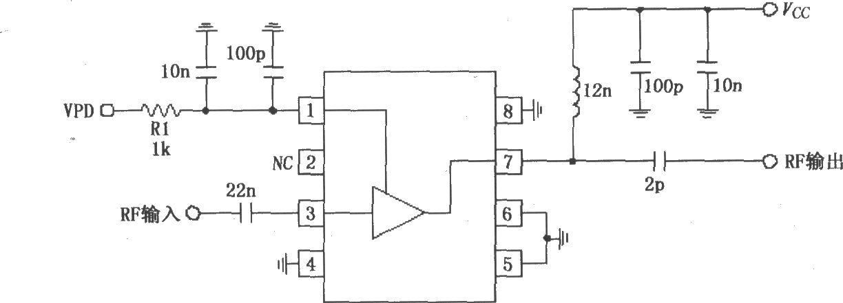 由RF2347构成的880MHz低噪声放大器应用电路