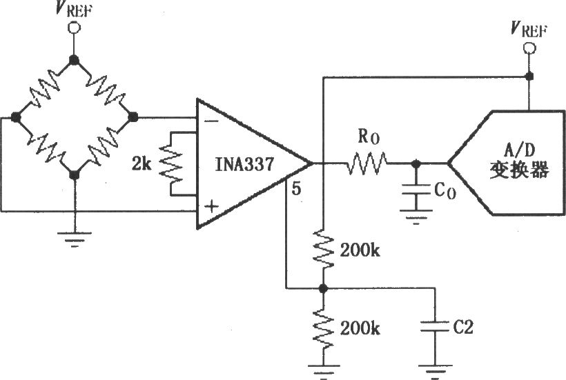 由INA337构成的输出参考电位为VREF／2的电路