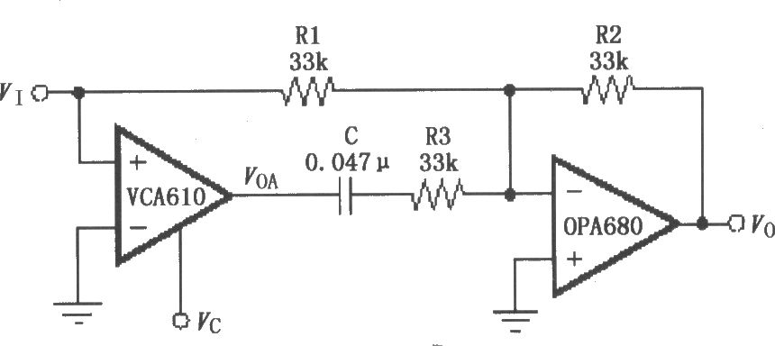 电压控制高通滤波电路(VCA610)