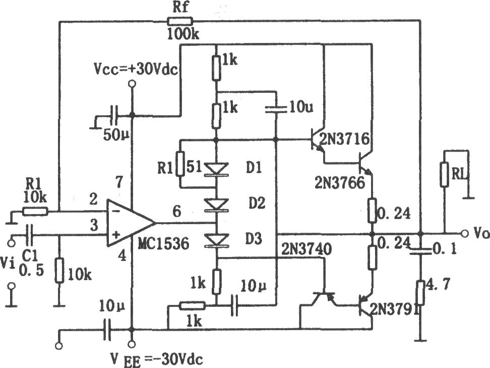 MC1563构成的音频功率放大器