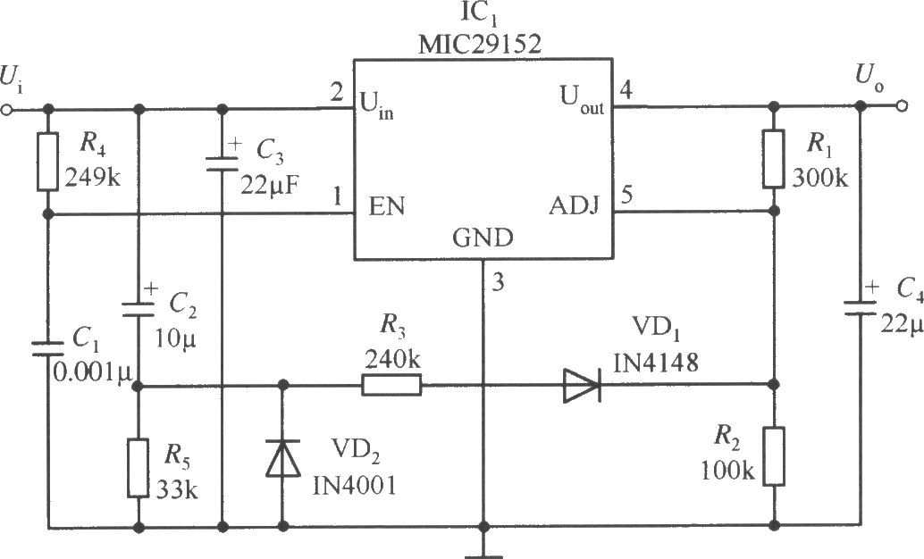 MIC29152构成的延迟启动的稳压器电路
