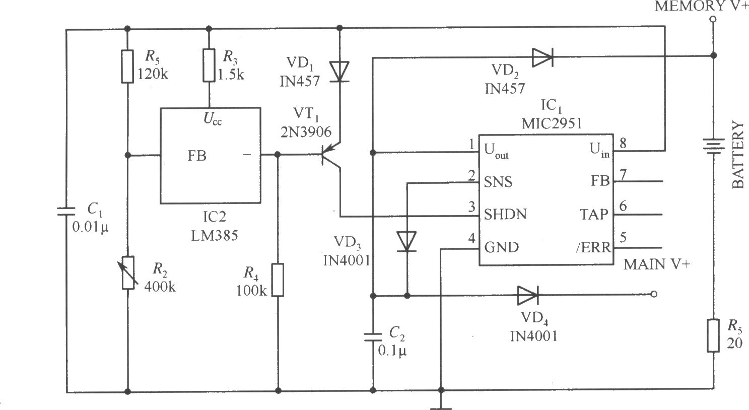 MIC2951构成的具有输入欠压关断功能的稳压器电路