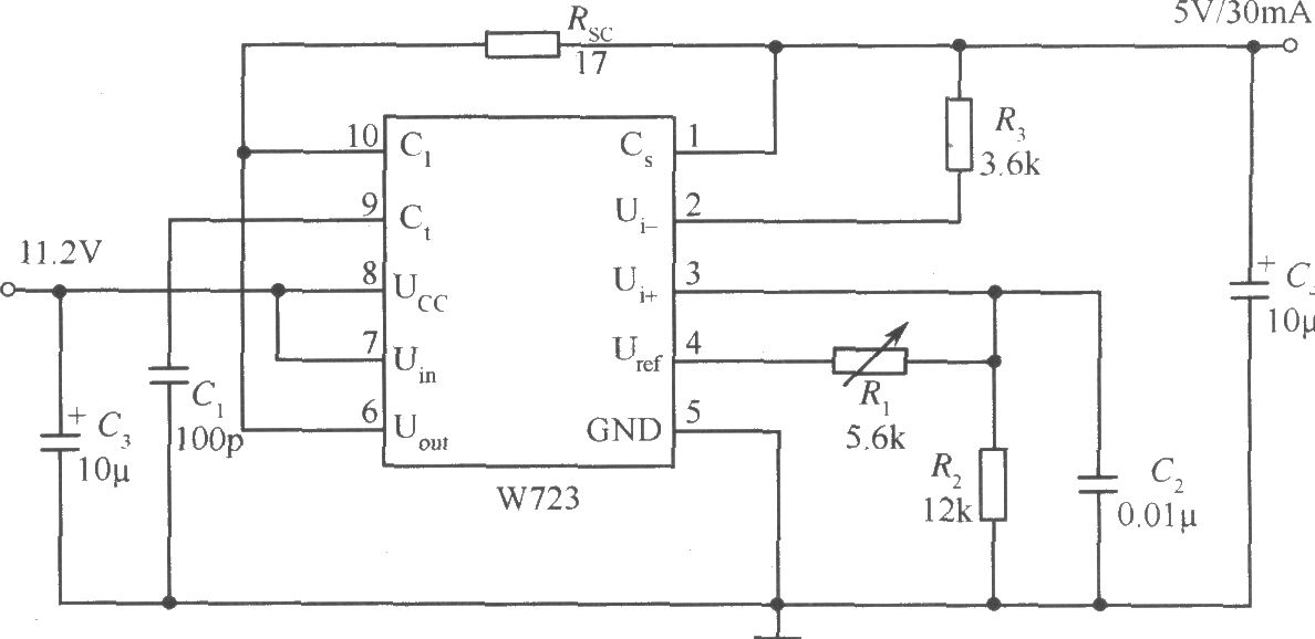 W723组成的输出电压比基准电压低的应用电路