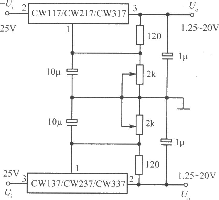 CW137／CW237／CW337构成的可调正、负输出电压集成稳压电源