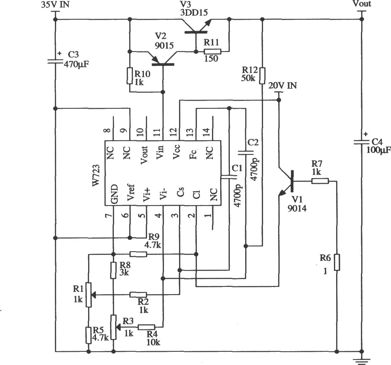 W723的输出电压和电流均可调的应用电路