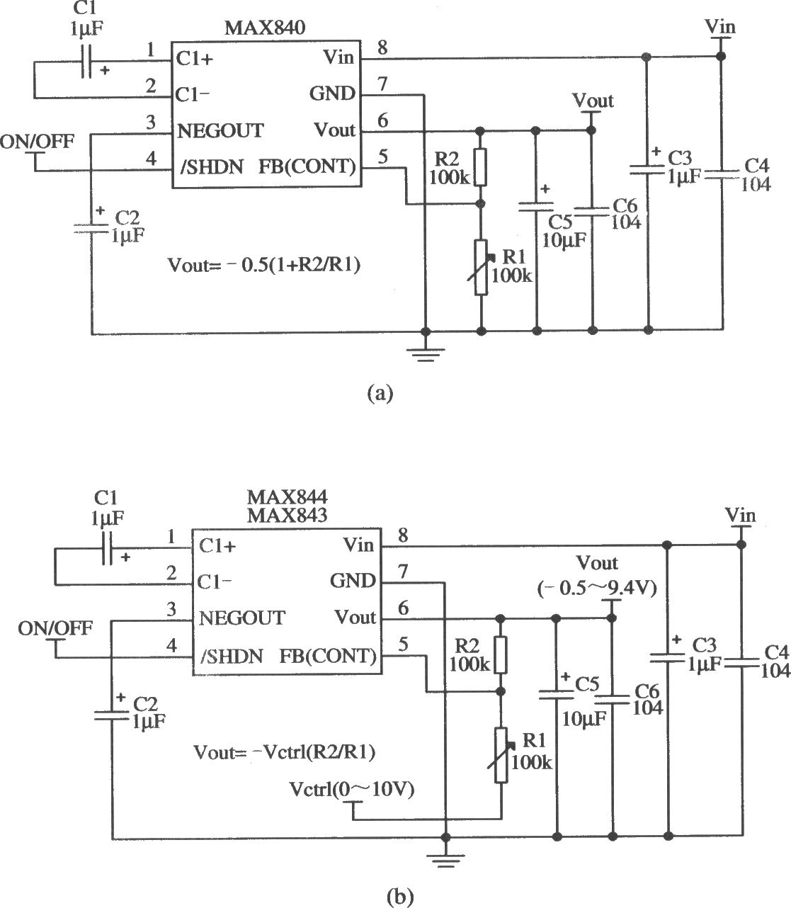 MAX840/MAX843构成输出电压连续可调的应用电路