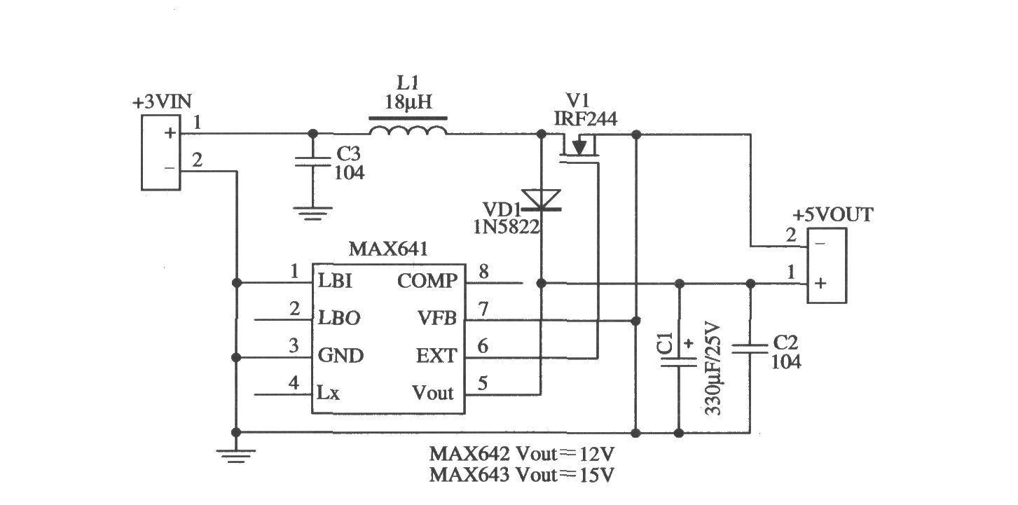 MAX641构成固定5V输出的应用电路