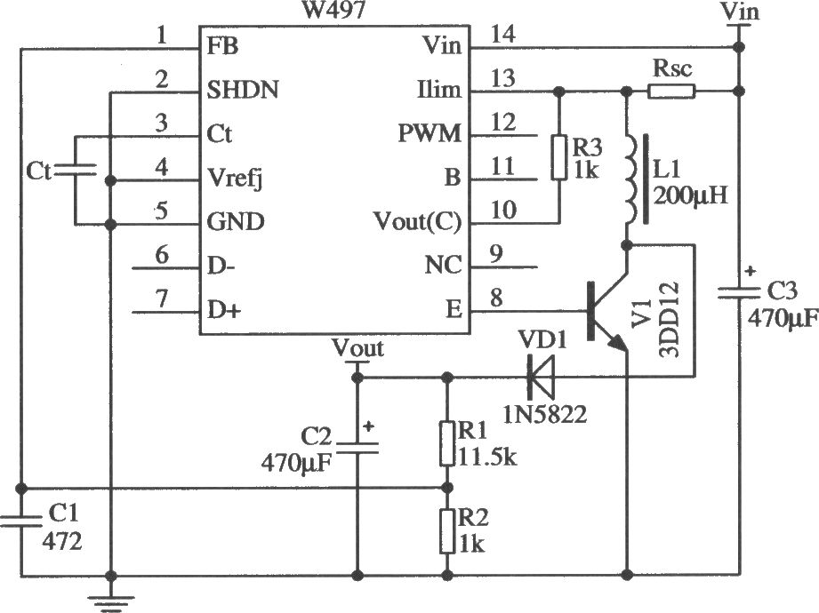 W497构成的升压型扩流应用电路
