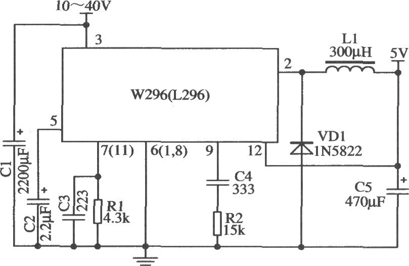 W296构成的外围元器件最少的5V／4A应用电路