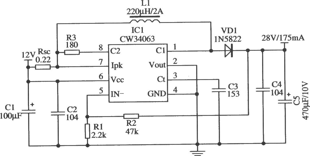 将降压型改装成升压型的应用电路(CW34603)