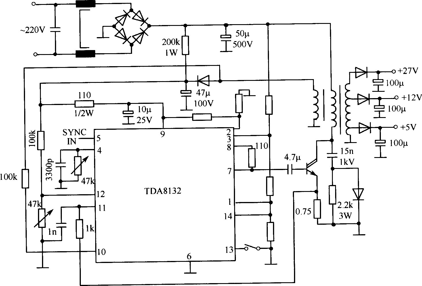TDA8132基本应用电路（开关稳压电源）