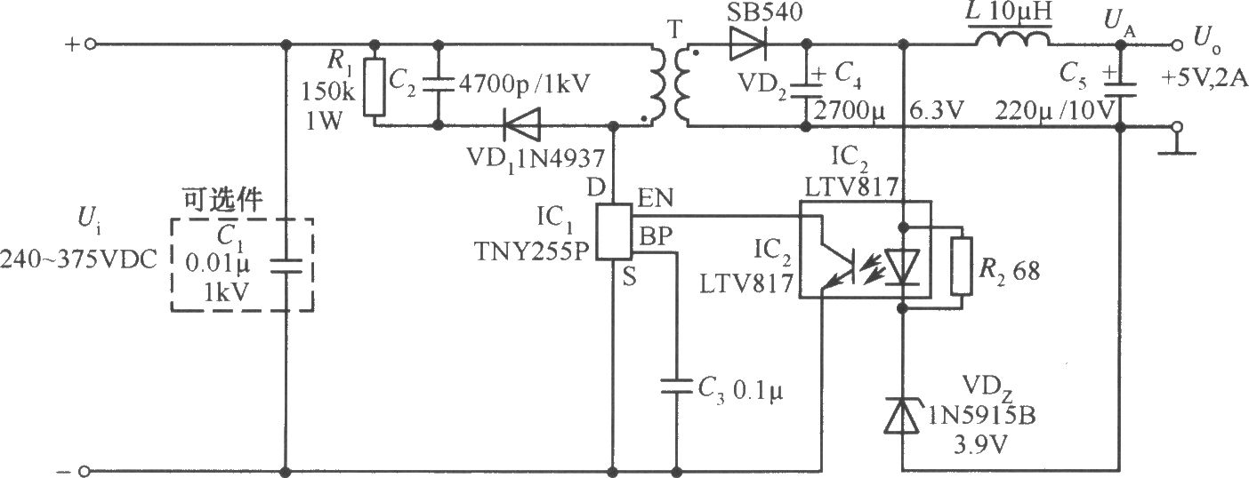 TNY255P构成的5V、2A PC待机电源电路