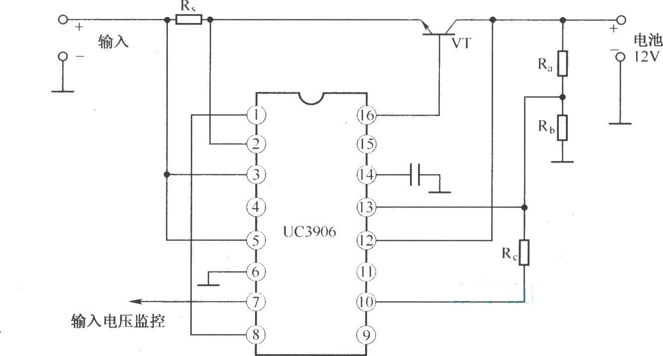 利用UC3906构成的双电平浮充充电器的基本电路