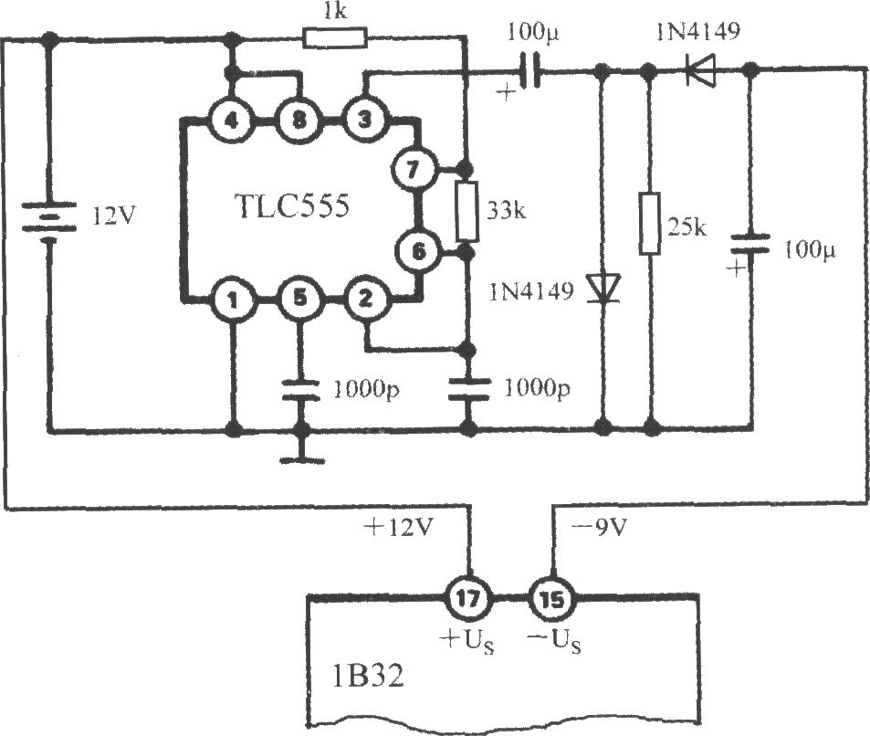 4利用TLC555产生负电源的电路(桥式传感器信号调理器1B32)