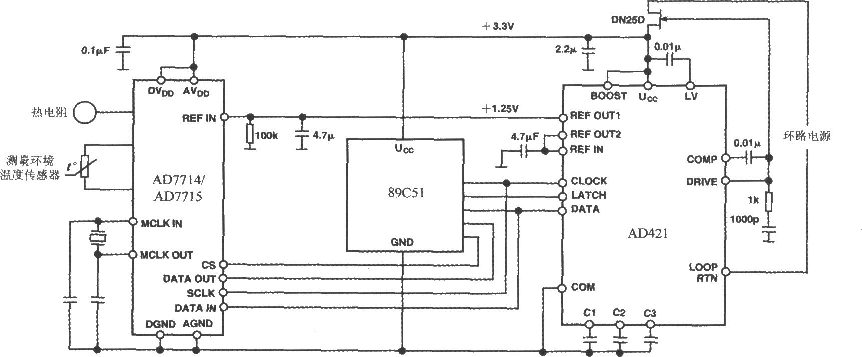 由4～20mA电流环输出式数模转换器AD421构成的4～20mA智能变送器