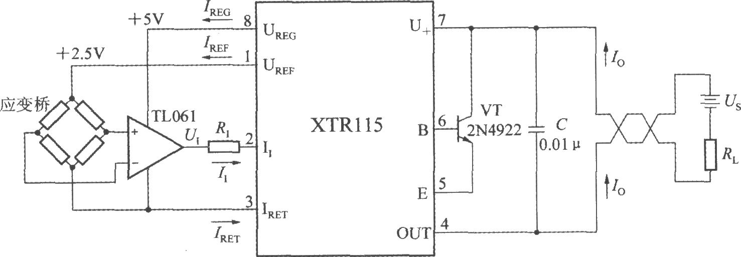 由精密电流变送器XTR115构成应变桥电流变送器电