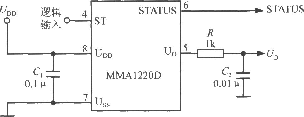 由单片加速度传感器MMA1220D构成的加速度计电路