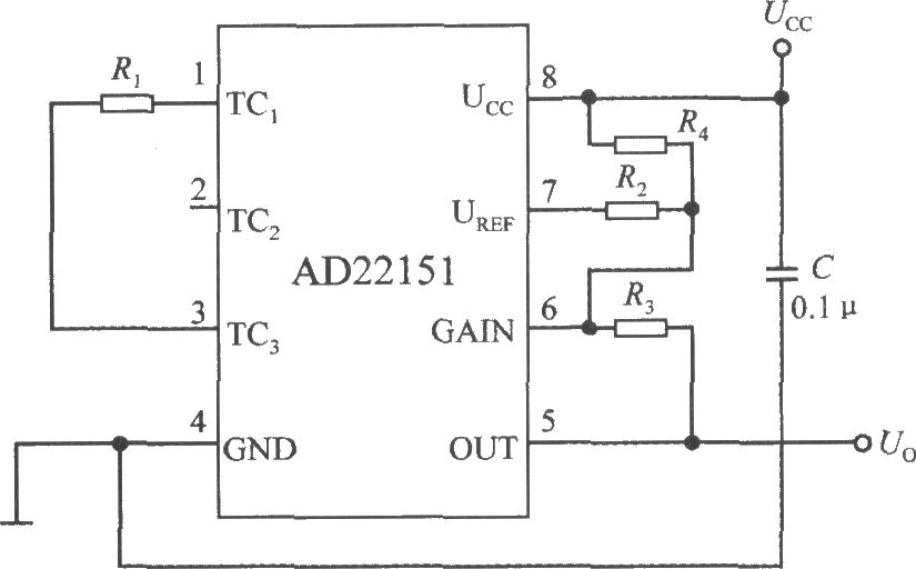 由线性输出集成磁场传感器AD22151构成的单极性模式下的温度补偿