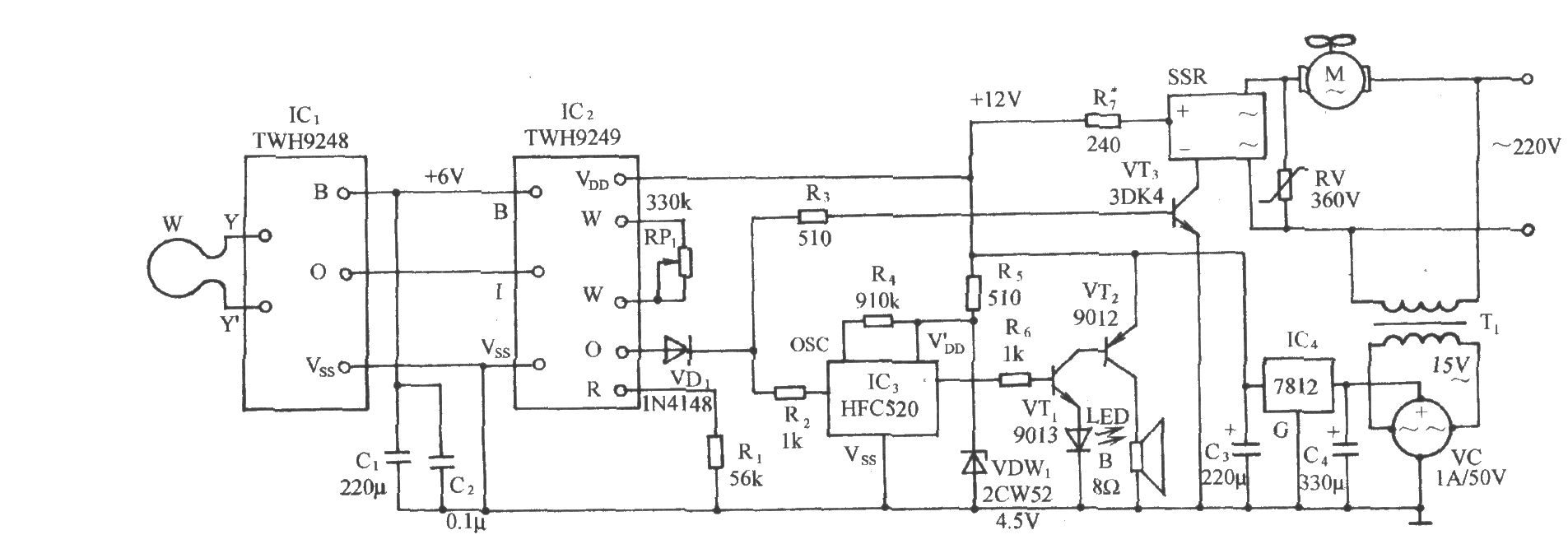 扫描探测式电风扇自动控制电路(TWH9248/9249)