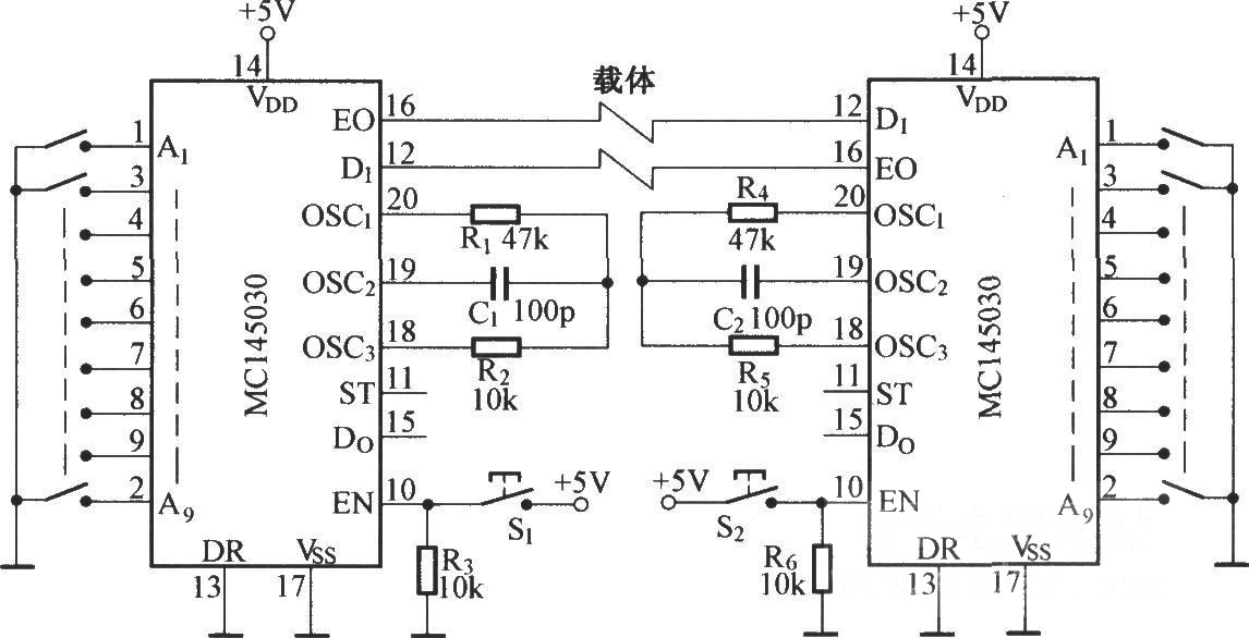 <b>由MCl45030组成的双工通信电路</b>